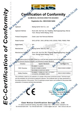 sanhe hair removal laser medical ce certificate